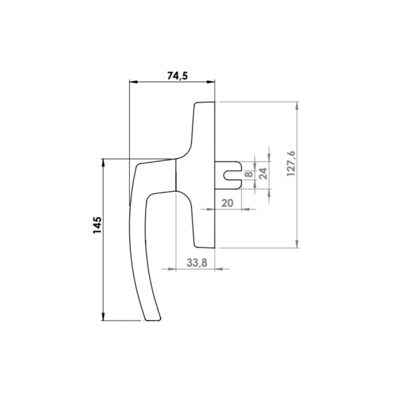 WINDOW HANDLE AL MILANO AXIAL SHORT FORKED 9016
